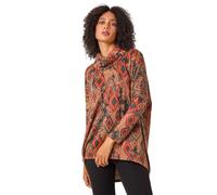 Aztec Print Cowl Neck Tunic Top Roman Tan 16
