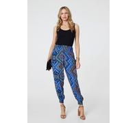 Aztec Print High Waist Harem Pants Izabel London Blue 14