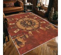 Aztec Print Rugs for Entryway Washable, Western Vintage Rust Patterned Small Area Rug Bedroom Decor, Non Slip Low Pile Soft Indoor Door Mat, 40 x 60 cm, FD2825