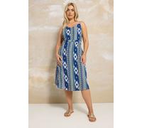 Aztec Print Shirred Midi Sundress Yours Dark Navy 26-28