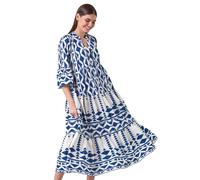 Aztec Print Tiered Midi Smock Dress Roman Navy 14