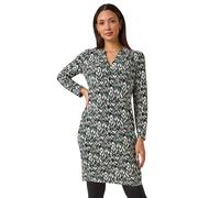 Roman Originals Aztec Print V-Neck Shift Stretch Dress for Women UK - Ladies Everyday Autumn Winter Comfy Soft Evening Vacation Work Party Night Out - Teal - Size 18