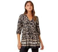Aztec Print V-Neck Stretch Tunic Smock Top Roman Black 18