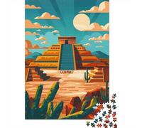 Aztec Pyramid Illustration Teotihuacan Jigsaw Puzzle 1000 Pieces, Global Monument Landscape, 1000 Pieces for Adults, Birthday Gift for Travel Lovers, Mindful Activity, 52x38cm/1000pcs