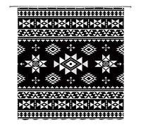 Aztec Shower Curtain American Southwestern Native Tribal Ethnic Navajo Boho Striped Bohemia Abstract Triangular Geometric Iconic Pattern Retro Vintage Black White Decor Fabric Bath Curtain with Hook