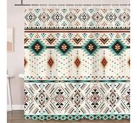 Aztec Shower Curtain for Bathroom, Southwestern Native Tribal Navajo American Ethnic Abstract Triangular Geometric Vintage Bath Curtains, Boho Fabric Bathroom Decor Set with Hooks, 60x70 Beige