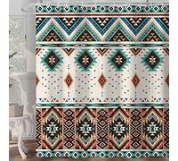 Aztec Shower Curtain,Southwestern Native Tribal Navajo American Ethnic Pattern Western Boho Fabric Bath Curtains, Triangular Geometric Vintage Fabric Bathroom Decor Set with Hooks,72X72 Beige