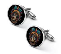 Aztec Skull Chief Men's Cufflinks Classic Alloy Cuff Link Fashion Shirt Accessories for Business Party Wedding 1.7cm