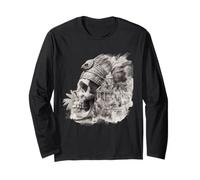 Aztec Skull Maya Mexican Feathered Mayan Indigenous Azteca Long Sleeve T-Shirt