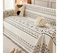 Aztec Sofa Throw Blanket with Tassels,Reversible Ethnic Style Sofa Throws,Pet-Friendly,Durable Non Slip Chenille Sofa Cover,for Living Room,Settees Couch Champagne 180 * 230cm/70.9 * 90.5in