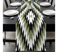 Aztec Southwest Table Runner 14x72 Inches Long Vintage Abstract Green Black Geometric Rustic Cotton Linen Table Runner Burlap Style for Dinner Table Party Decor Tabletop Decorations