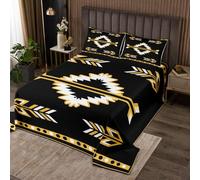 Aztec Style Bedding Set Double Size 3 Pcs,Yellow White Tribal Ethnic Grid Bedspread for Kids Teens Adults,Southwestern Retro Stripes Plaid Coverlet Set with 2 Pillowcases
