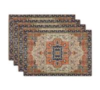 Aztec Terracotta Boho Placemats Set of 4 Vintage Rust Retro Carpet Linen Washable Kitchen Dining Table Mats Stain Heat-Resistant Desktop Decor Place Mats for Home Party Indoor 12x18 in