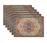 Aztec Terracotta Boho Placemats Set of 6 Vintage Rust Retro Carpet Linen Washable Kitchen Dining Table Mats Stain Heat-Resistant Desktop Decor Place Mats for Home Party Indoor 12x18 Inches