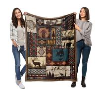 Aztec Throw Blanket, Mexican Native American Boho Traditional Southwestern Tribal, Bear Deer Woodland Cozy Throw for Camping Farmhouse Decor, Couch Sofa Bed, 50"x60"