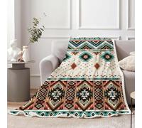 Aztec Throw Blankets, Southwestern Native Tribal Navajo American Ethnic Abstract Triangular Geometric Vintage Cozy Warm Bed Couch Blanket, Boho White Fleece Flannel Throws Decorate Room Bedroom