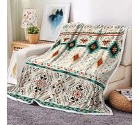 Aztec Throw Blankets, Southwestern Native Tribal Navajo American Ethnic Abstract Triangular Geometric Vintage Cozy Warm Bed Couch Blanket, Boho White Fleece Flannel Throws Decorate Room Bedroom