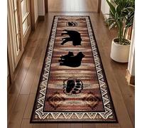 Aztec Tribal Carpet Runners, 100x200cm, Southwest Distressed Style Fun Bear Pattern Ethnic Native Print Runner Rug, Soft Rubber Back Non Shedding Door Mat for Dining Room Lounge