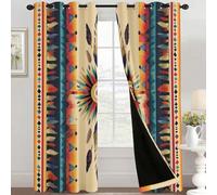 Aztec Tribal Curtains Blackout for Home Decor, Thermal Curtains Navajo Native American Boho Pattern, Living Room & Bedroom Eyelet Drapes 84 Inch Drop, 52x84, 2 Panels E&2021