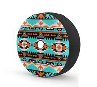 Aztec Turquoise Orange Pattern Spare Tire Cover 15 In