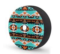 Aztec Turquoise Orange Pattern Spare Tire Cover 17 In