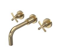 nuie CLX817 Aztec Modern Bathroom Wall Mounted 3 Tap Hole Basin Mixer Tap, 202mm, Brushed Brass