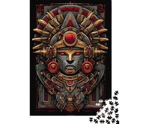Aztec Warrior Mask Art Print Jigsaw Puzzles Puzzle for Adults Kids. 1000 Piece Great Gifts Challenge Toy Educational Game Home Decoration for Adults& Kids Age 14 Years Up 70x50cm/1000pcs