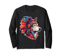 Aztec Wolf Maya Mexican Feathered Mayan Indigenous Azteca Long Sleeve T-Shirt