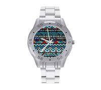 Azteca Patterns Men's Watches Stainless Steel Watch Strap Analog Quartz Watch Business Wristwatches