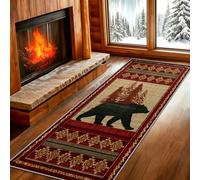 Aztecs Bear Runner Rug 90x240, Country Southwestern Area Rug, Rustic Cabin Runner Rug, Washable Western Country Long Carpet for Hallway Entryway Floor Mats