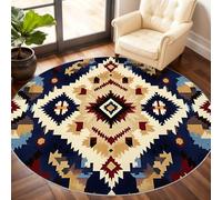 Aztecs Round Area Rug 120cm, Aboriginal People Rug, Southwest Tribes Circle Rugs, Low-Pile Round Rugs for Kitchen Dining Living Room Bathroom Beneath the Furniture