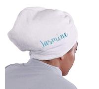 aztex Deluxe Microfibre Hair Turban, Hair Wrap Towel with Loop and Button Fastener - Pearl White, Personalised