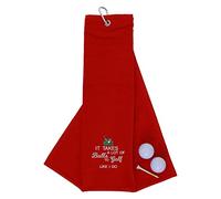 aztex Funny Trifold Golf Towel Golf Gift for Men, Carabiner Clip for Golf Bags, Golf Present, A Lot of Balls, Red