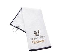 aztex Funny Trifold Golf Towel Golf Gift for Men, Carabiner Clip for Golf Bags, Golf Present, Longest Drive, Waffle White