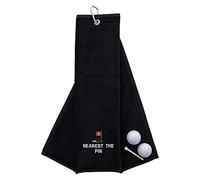 aztex Funny Trifold Golf Towel Golf Gift for Men, Carabiner Clip for Golf Bags, Golf Present, Nearest The Pin, Black