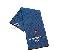 aztex Funny Trifold Golf Towel Golf Gift for Men, Carabiner Clip for Golf Bags, Golf Present, Nearest The Pin, Waffle Navy