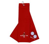 aztex Funny Trifold Golf Towel Golf Gift for Men, Carabiner Clip for Golf Bags, Golf Present, Nearest The Pin, Red