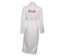 aztex Personalised Bridal Party Shawl Collar Waffle Dressing Gown - White with White Piping, M