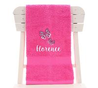 aztex Personalised Children's 100% Cotton Bath Towel with Butterfly Logo & Name, 550gsm, 70cm x 130cm - Pink