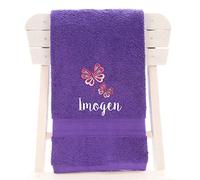 aztex Personalised Children's 100% Cotton Bath Towel with Butterfly Logo & Name, 550gsm, 70cm x 130cm - Purple
