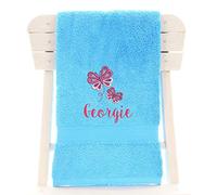aztex Personalised Children's 100% Cotton Bath Towel with Butterfly Logo & Name, 550gsm, 70cm x 130cm - Turquoise
