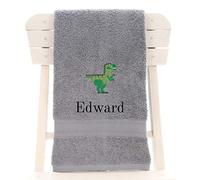 aztex Personalised Children's 100% Cotton Bath Towel with Dinosaur Logo & Name, 550gsm, 70cm x 130cm - Slate