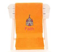 aztex Personalised Children's 100% Cotton Bath Towel with Princess Castle Logo & Name, 550gsm, 70cm x 130cm - Orange