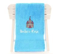 aztex Personalised Children's 100% Cotton Bath Towel with Princess Castle Logo & Name, 550gsm, 70cm x 130cm - Turquoise