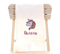 aztex Personalised Children's 100% Cotton Bath Towel with Unicorn Logo & Name, 550gsm, 70cm x 130cm - White