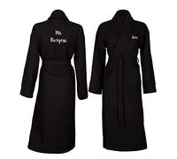 aztex Personalised Front and Back Embroidery Wedding Bridal Waffle Bathrobe Breathable Polycotton With Pockets and Wrap Belt, Spa Robe for Hen Party, Black Base, Black Piping, Medium