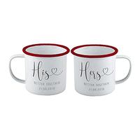 aztex Personalised His and Hers Mug Set of Two, Enamel (White Base, Blue Trim)