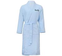 aztex Personalised Polycotton Shawl Collar Waffle Dressing Gown (Light Blue and White, M)