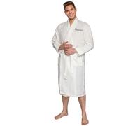 aztex Personalised Polycotton Shawl Collar Waffle Dressing Gown, White Base/White Piping, Large