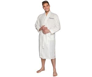 aztex Personalised Polycotton Shawl Collar Waffle Dressing Gown, White Base/White Piping, Medium